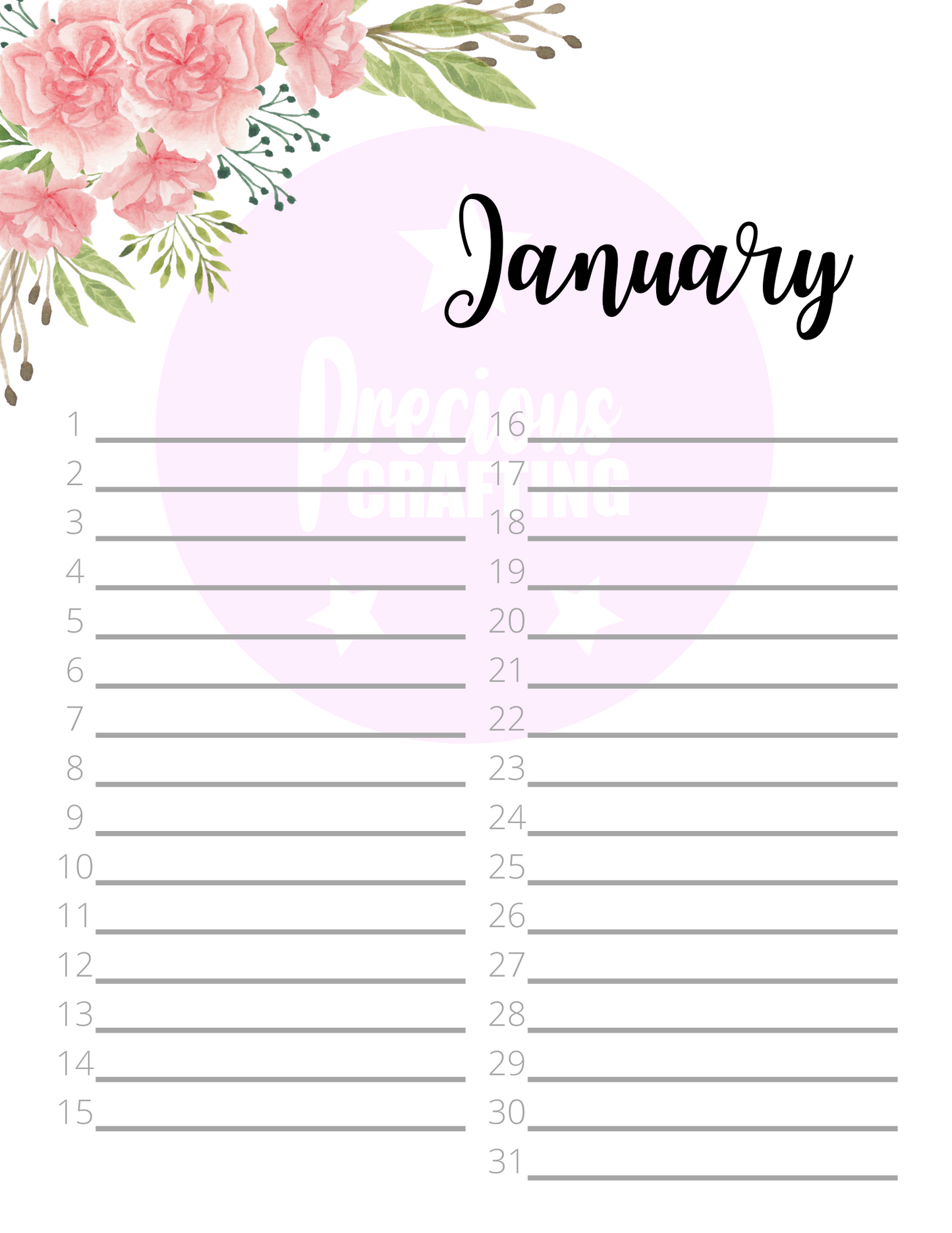 Printable Birthdays & Annual Event Calendar