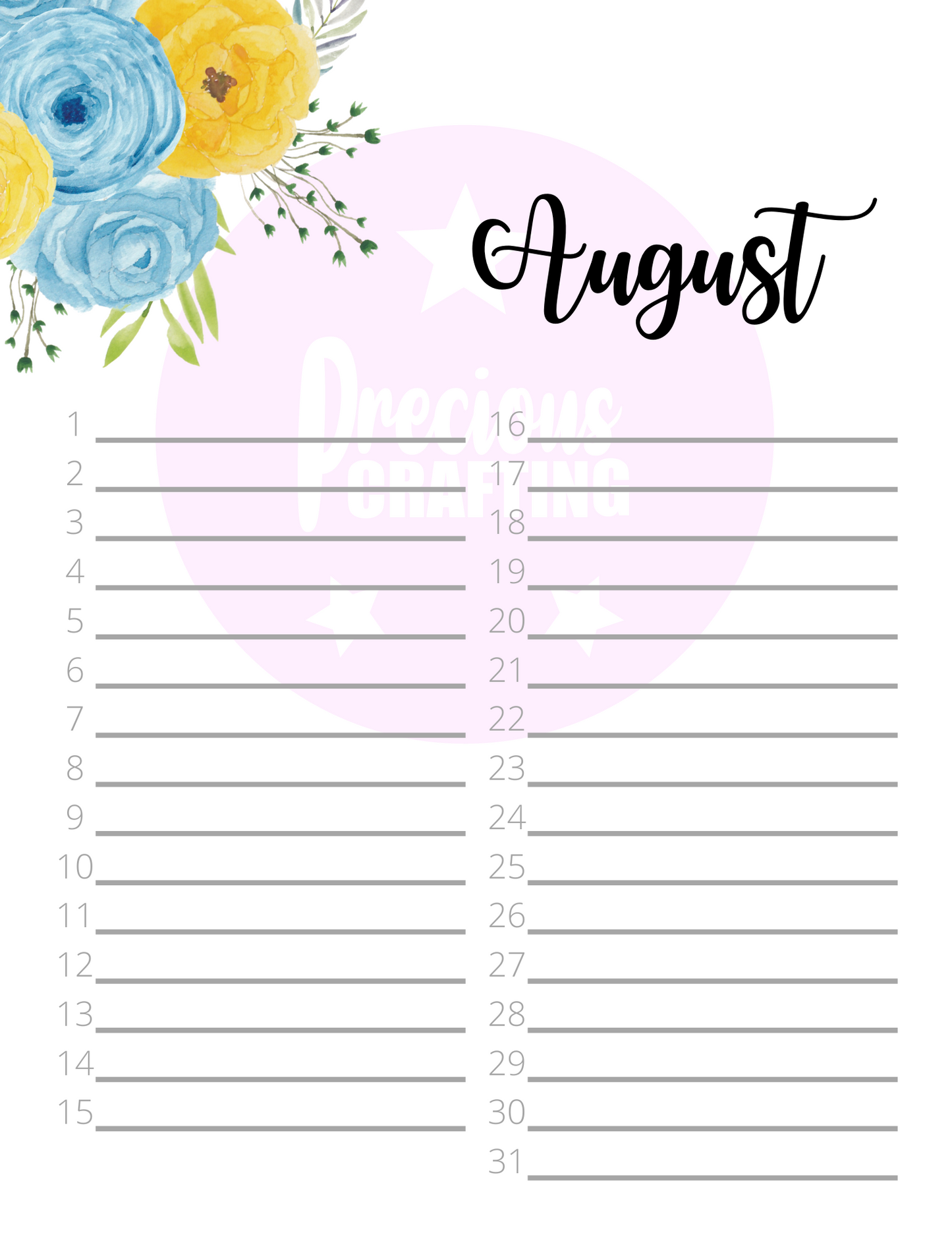 Printable Birthdays & Annual Event Calendar