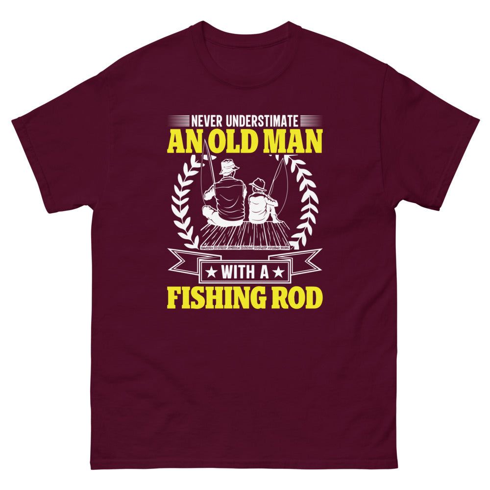 Never underestimate an old man with a Fishing Rod T-shirt