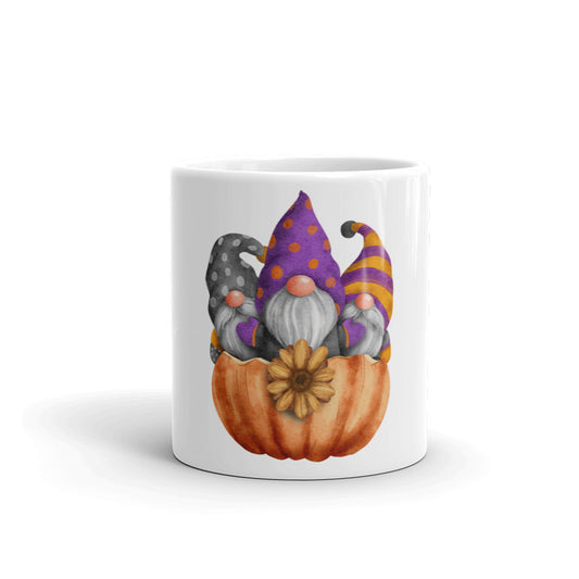 Gnome Pumpkin Halloween White glossy mug