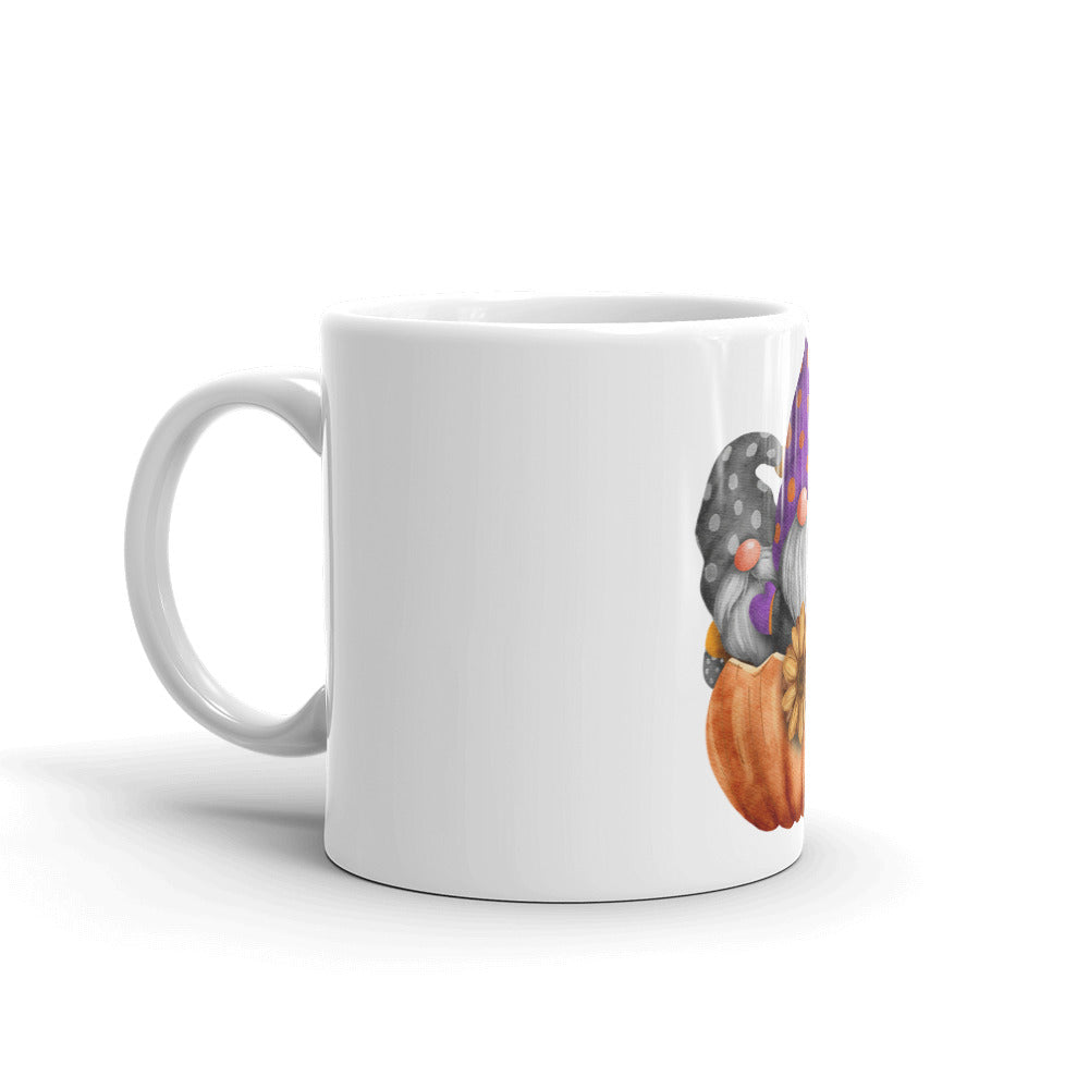 Gnome Pumpkin Halloween White glossy mug