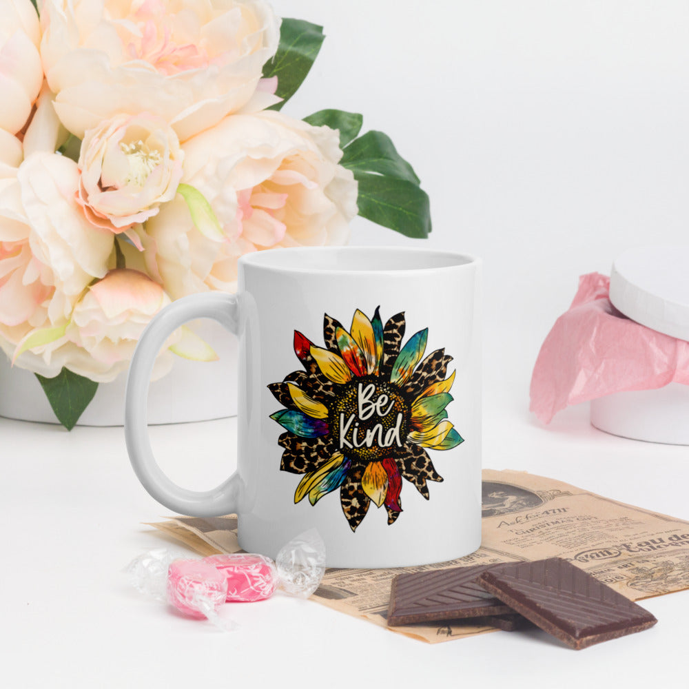 Coffee Mug - Be Kind - Sunflower Mix - White glossy mug