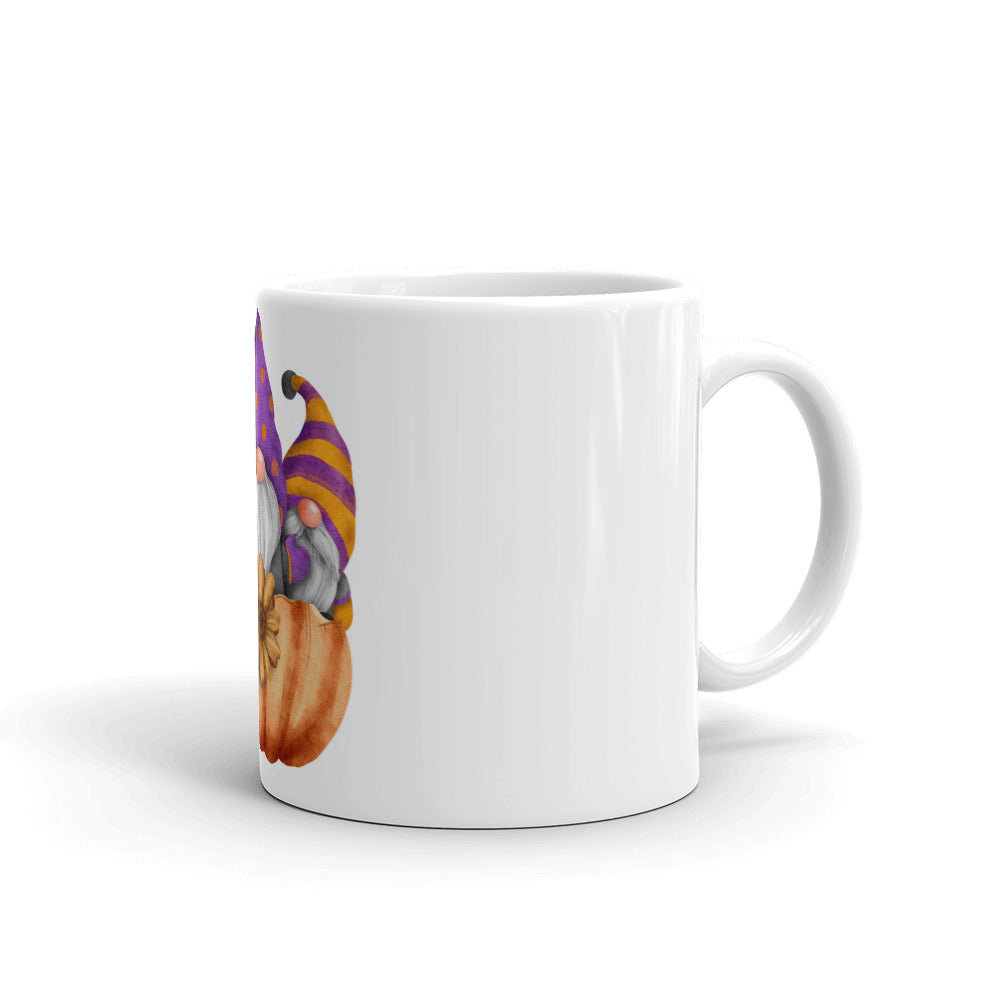 Gnome Pumpkin Halloween White glossy mug