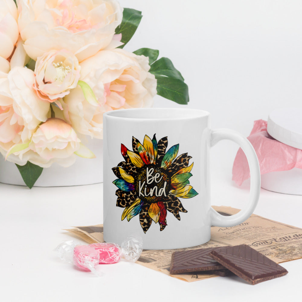 Coffee Mug - Be Kind - Sunflower Mix - White glossy mug