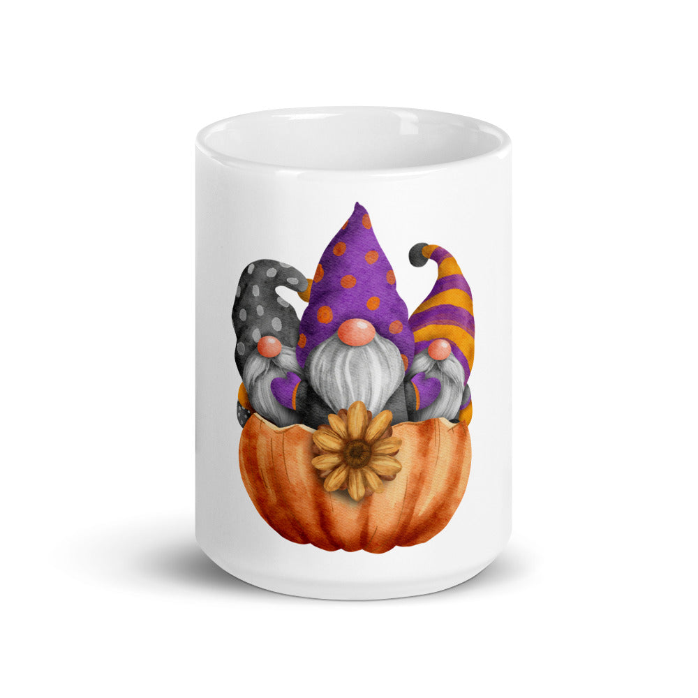 Gnome Pumpkin Halloween White glossy mug