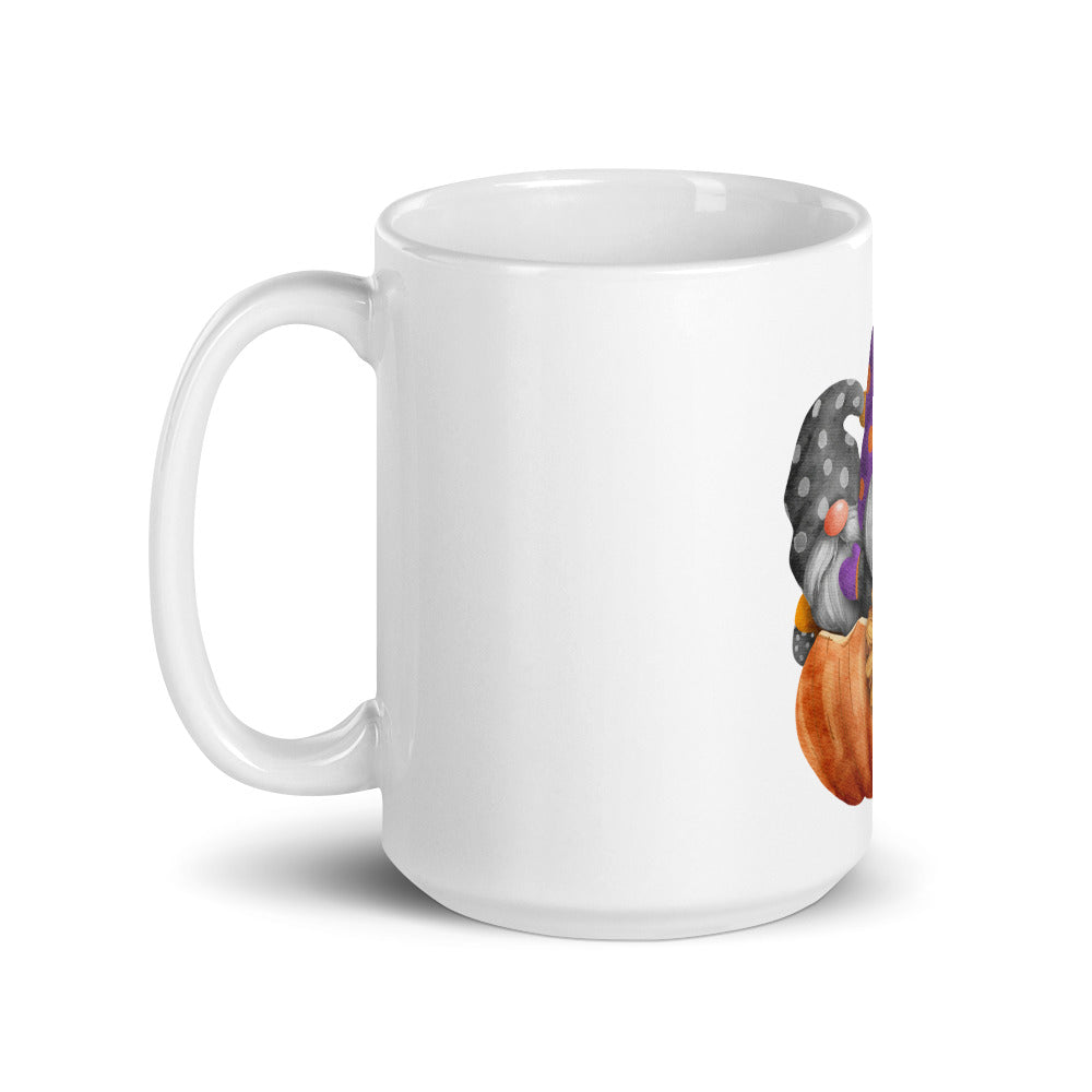 Gnome Pumpkin Halloween White glossy mug