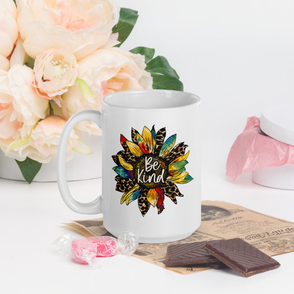 Coffee Mug - Be Kind - Sunflower Mix - White glossy mug