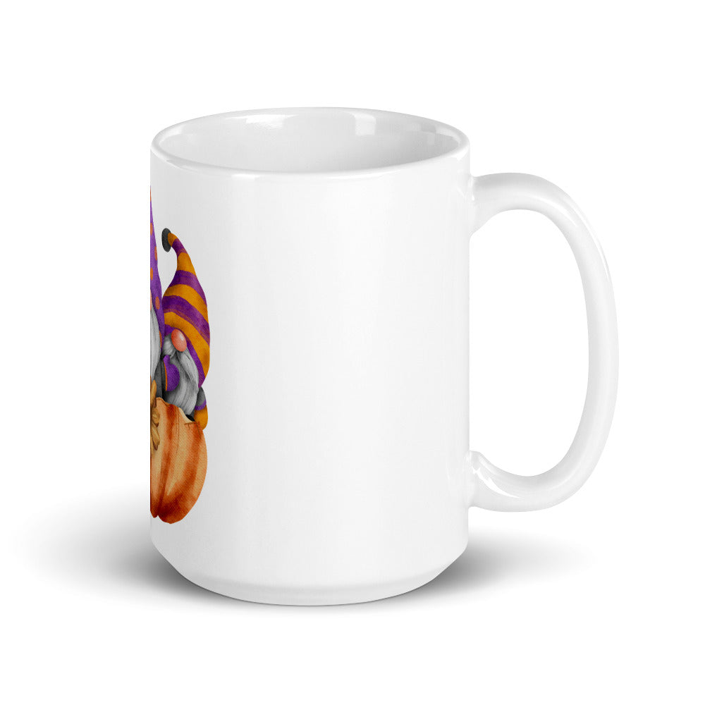 Gnome Pumpkin Halloween White glossy mug