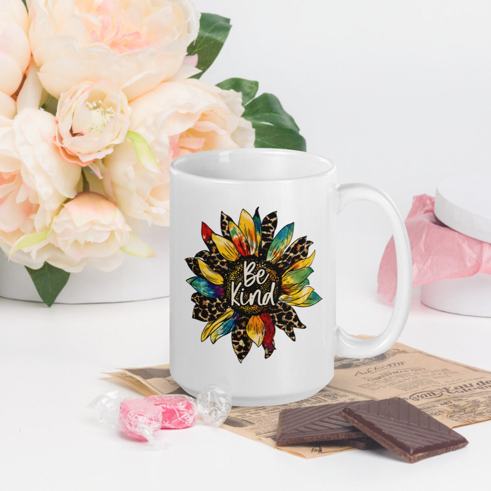 Coffee Mug - Be Kind - Sunflower Mix - White glossy mug